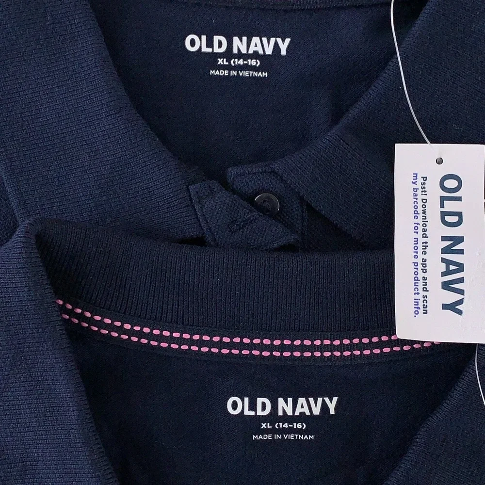 Old Navy Girls XL 14-16 Blue Short Sleeve Uniform Pique Polo Shirt 2 Pack NWT